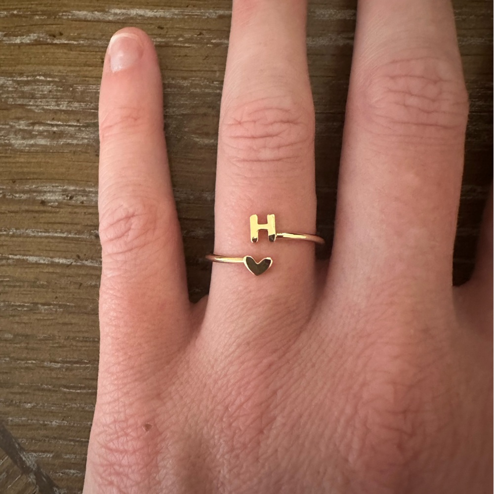 Gold Heart Initial Ring